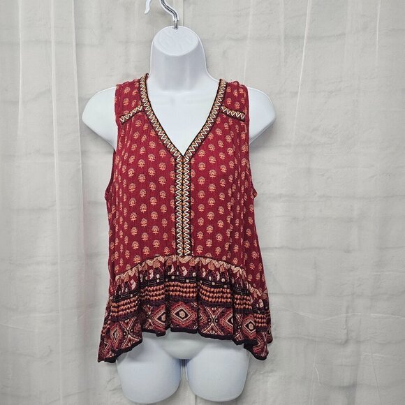 Patrons Of Peace Red Tank Peasant Boho Hippie Festival Embroidered S - Picture 11 of 11